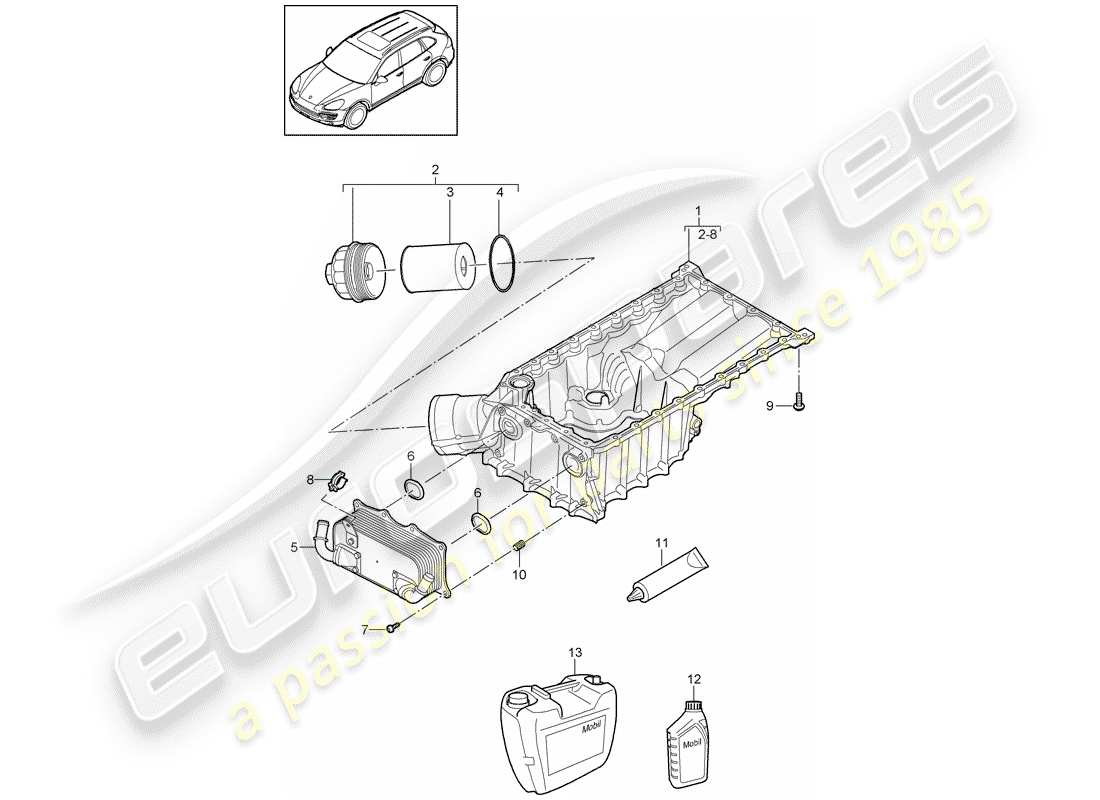 porsche 2012 (cayenne e2 92a) oil-conducting housing oil filter heat exchanger part diagram