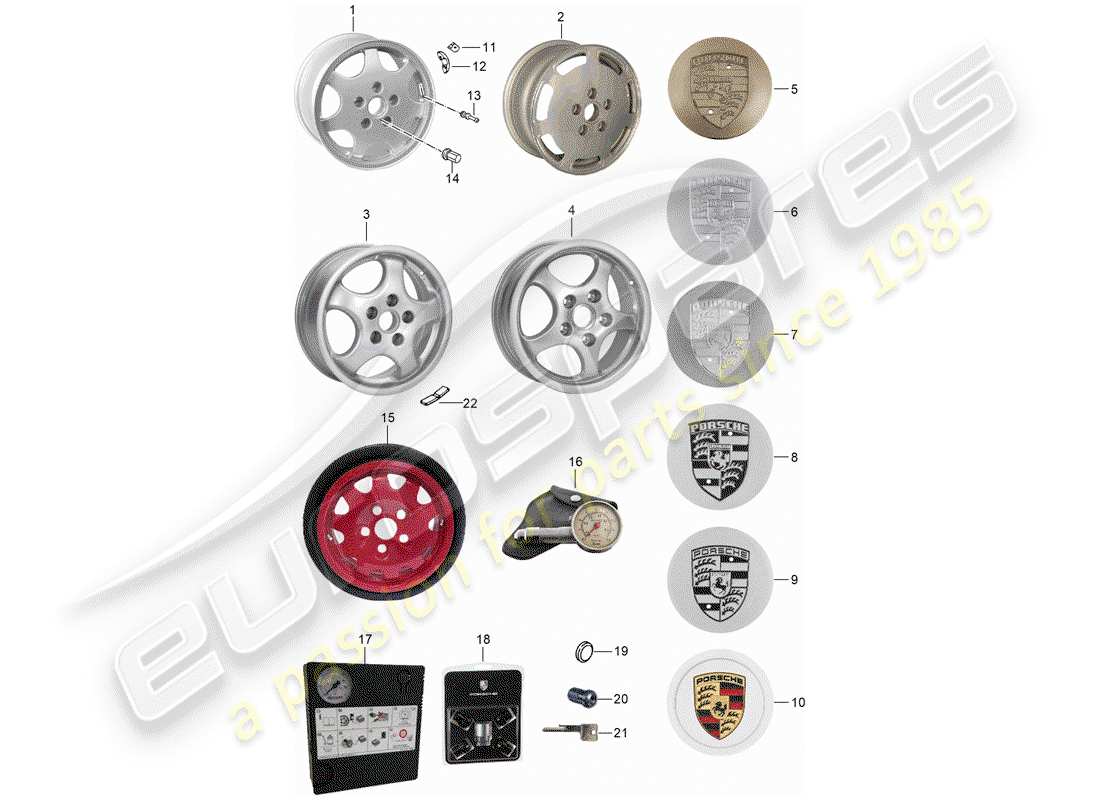 porsche 1990 (964) alloy wheel parts diagram
