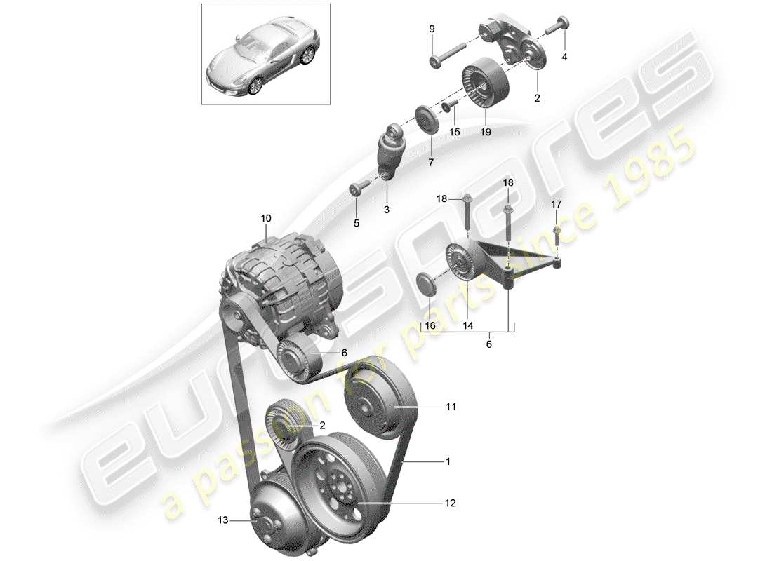 porsche 2013 (981 boxster) belt tensioner damper v-belt parts diagram