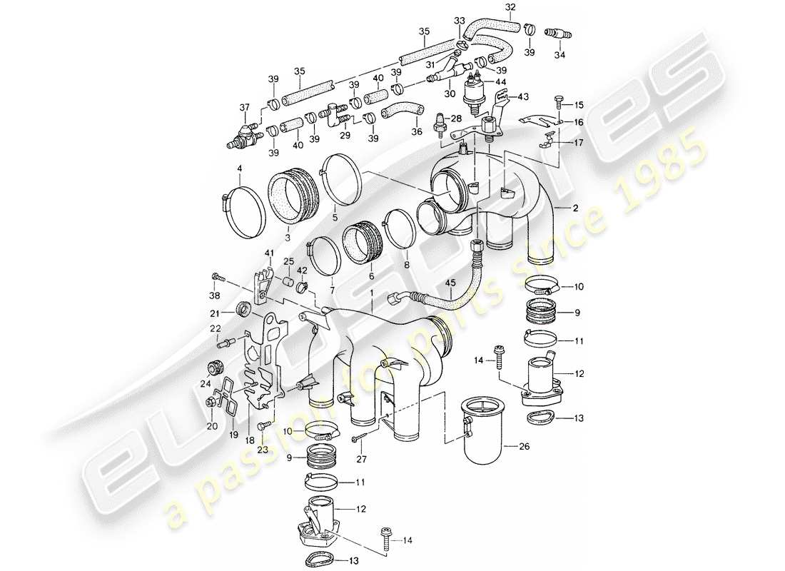 porsche 1994 (993) l-jetronic - intake air distributor parts diagram