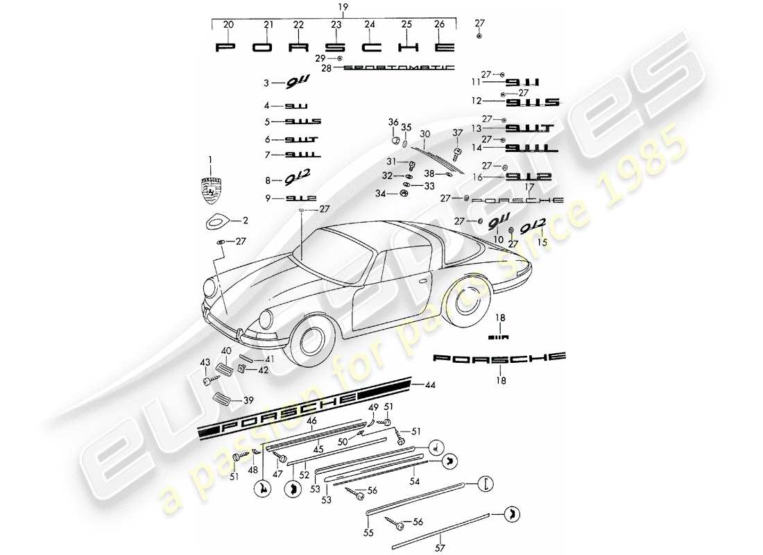 porsche 1967 (911/912) decorative fittings - d >> - mj 1968 parts diagram
