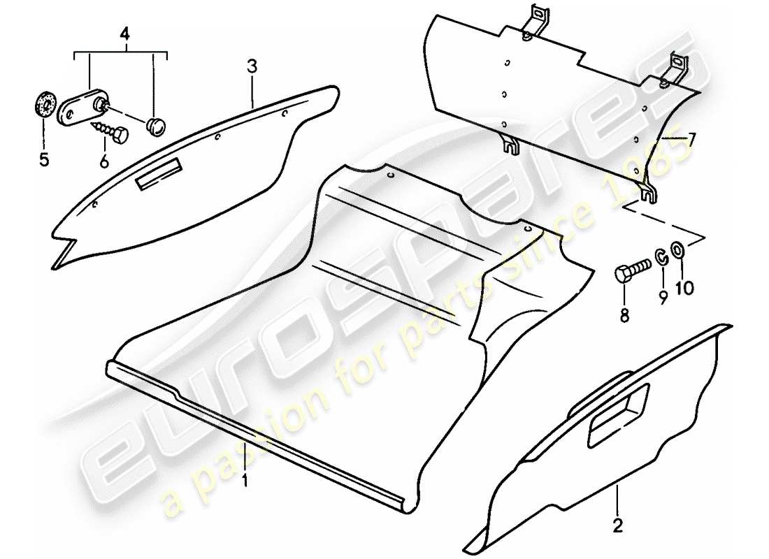 porsche 1989 (911) interior equipment - front luggage compartment part diagram