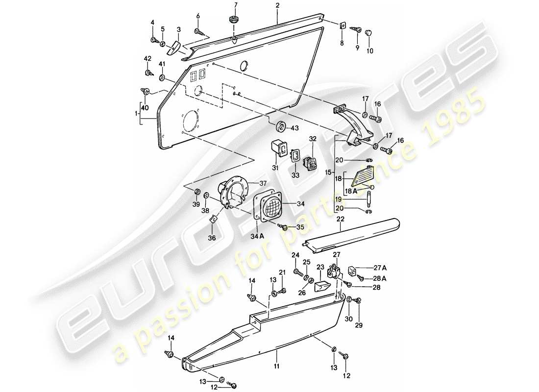 porsche 1989 (911) interior equipment - doors part diagram