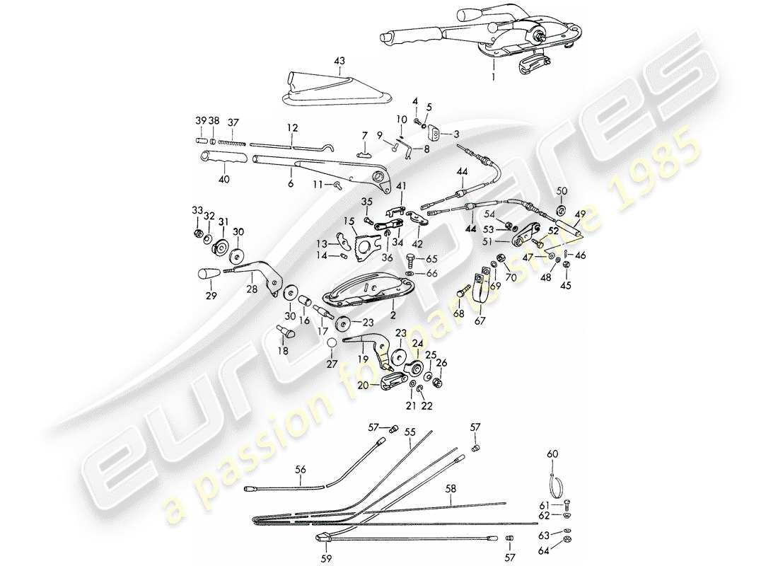 porsche 1968 (911/912) handbrake - manual throttle - heater - actuator - d - mj 1968>> parts diagram