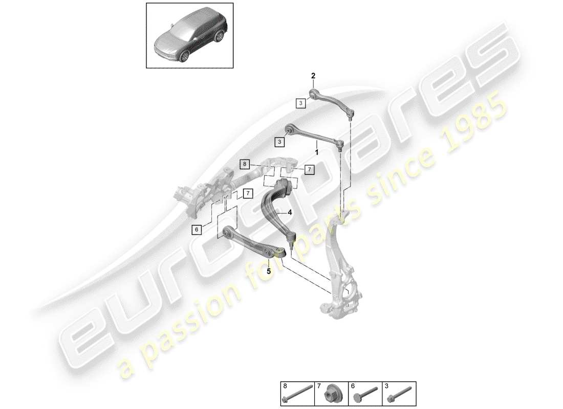 porsche 2020 (cayenne e3 9ya/9yb) wishbone front axle part diagram