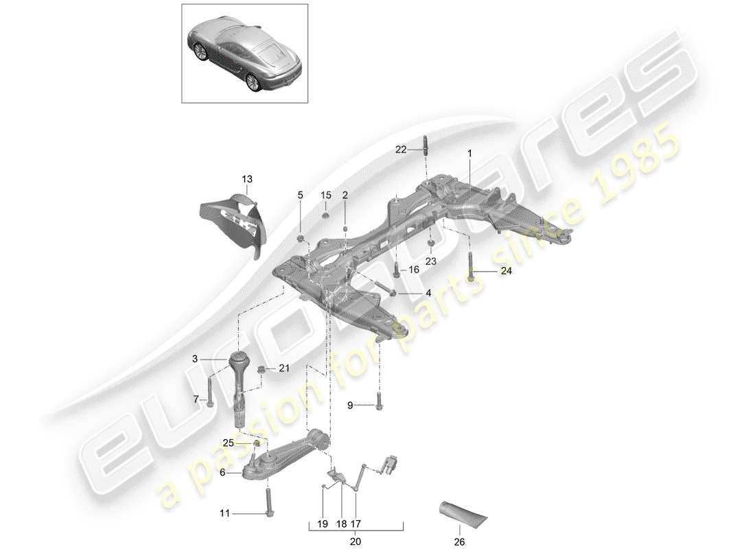 porsche cayman 981 (2014) cross member parts diagram