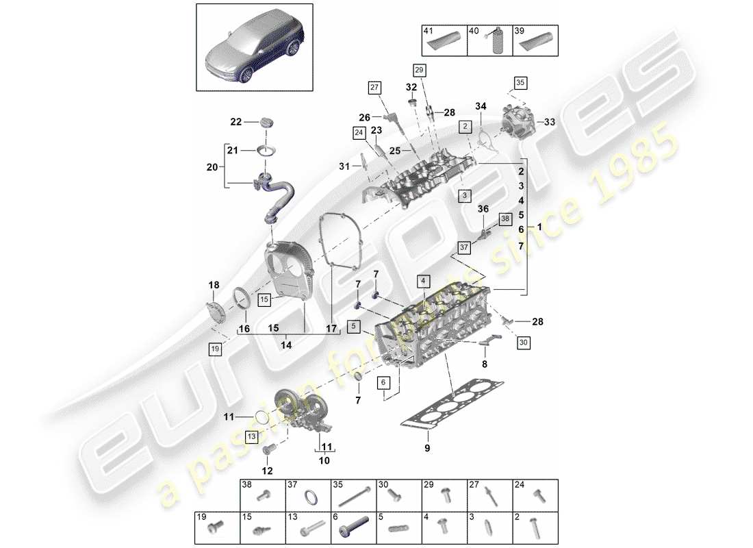 porsche 2020 (cayenne e3 9ya/9yb) cylinder head part diagram