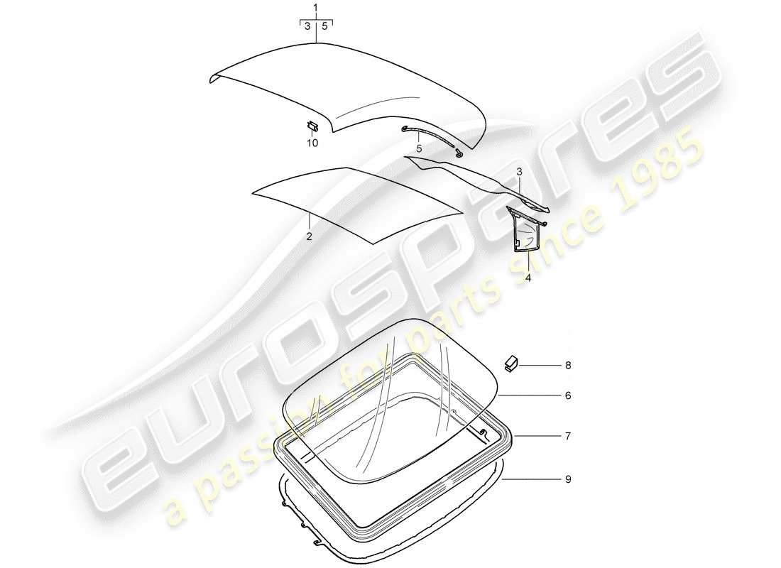 porsche 2005 (997-1) convertible top covering parts diagram