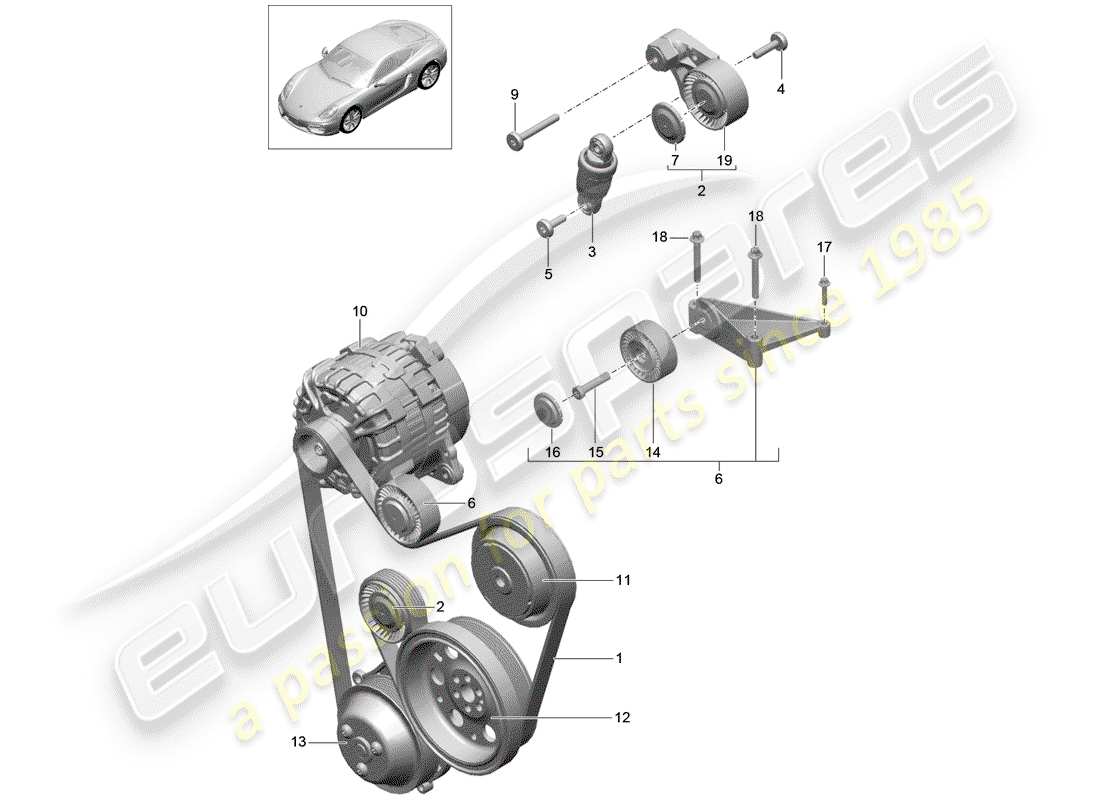 porsche cayman 981 (2016) belt tensioner parts diagram