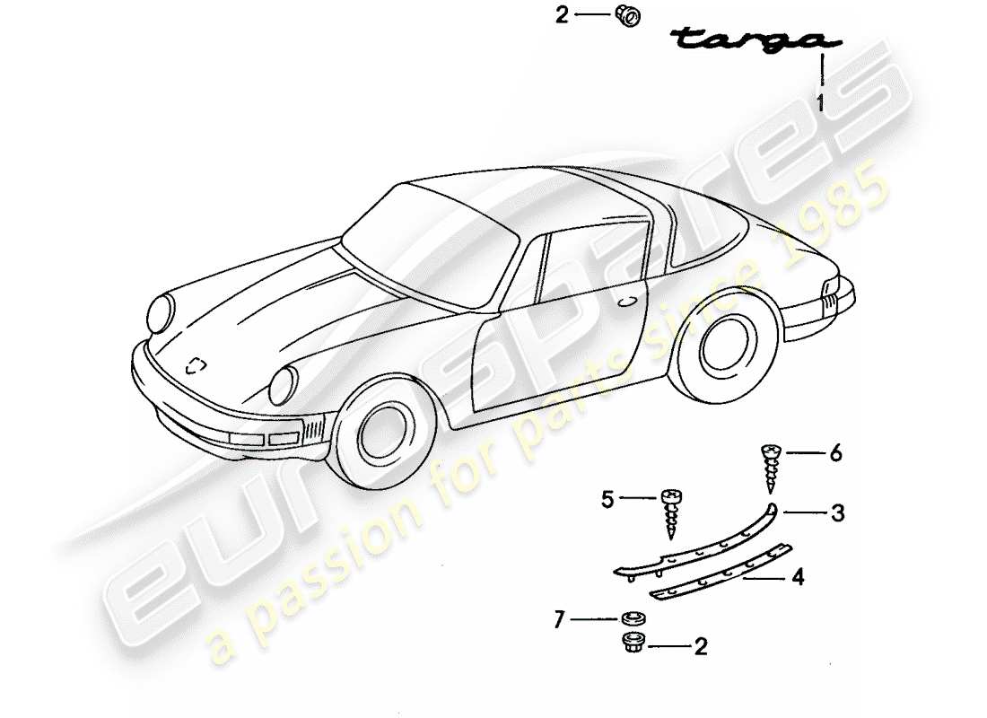 porsche 1989 (911) decorative fittings part diagram