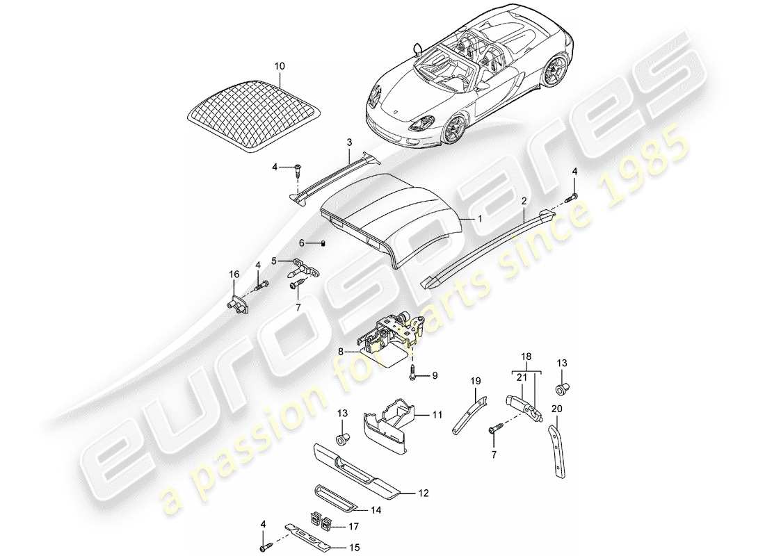 porsche 2005 (carrera gt) roof part diagram