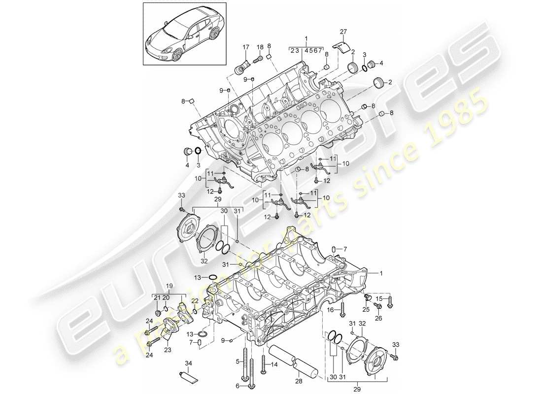 porsche 2011 (panamera 970) crankcase housing individual parts part diagram
