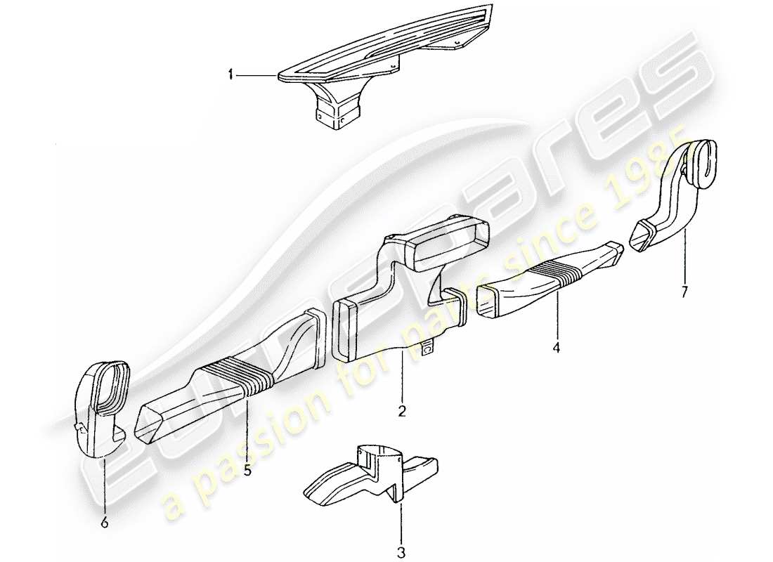 porsche 2002 (986 boxster) heater air guide channel parts diagram