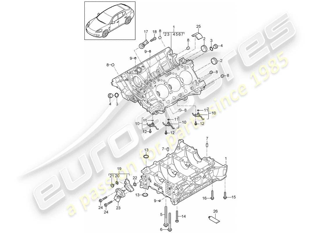porsche 2013 (panamera 970) crankcase housing individual parts part diagram
