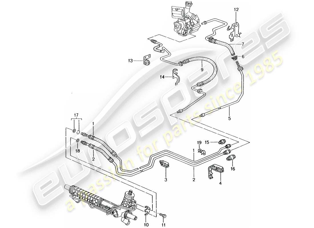 porsche boxster 986 (2002) power steering - hydraulic line parts diagram
