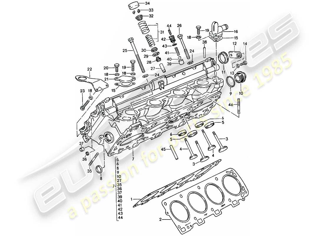 porsche 1989 (928) cylinder head - - repair set for maintenance - see illustration: parts diagram