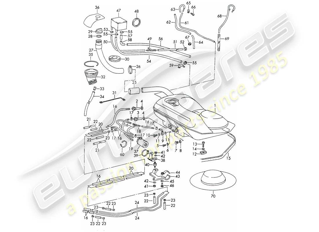 porsche 1965 (911/912) fuel system part diagram