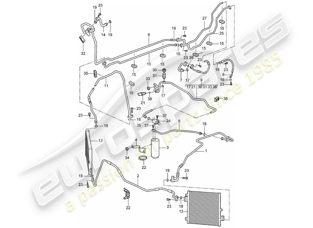 porsche 2008 (997-1 gt3) refrigerant circuit parts diagram