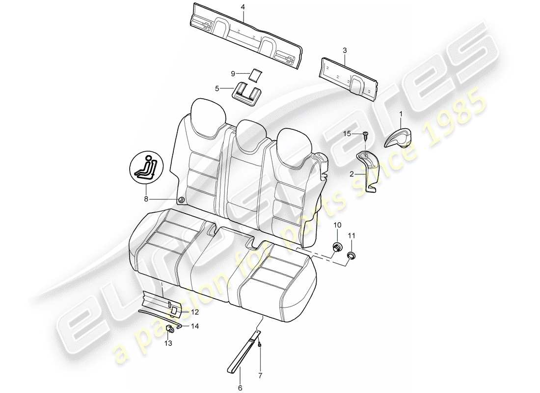 porsche cayenne (2005) back seat backrest parts diagram