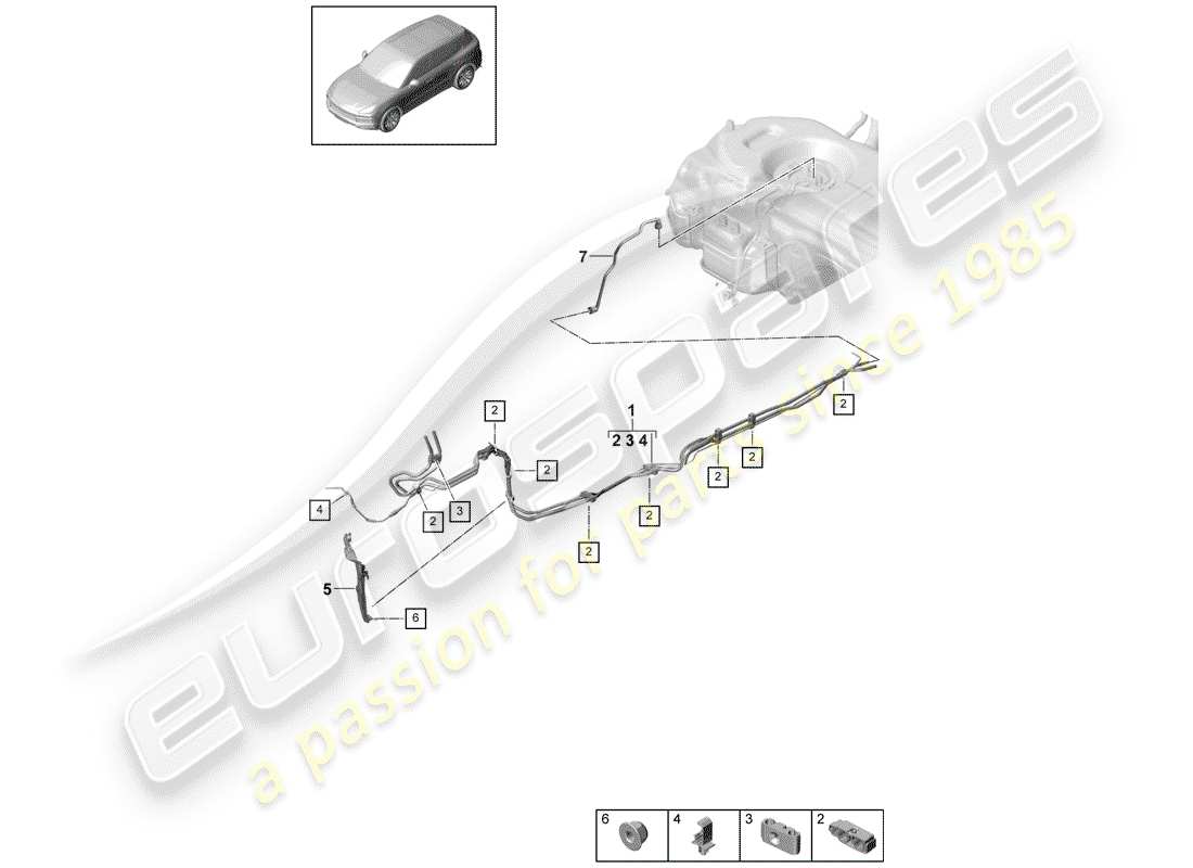 porsche 2020 (cayenne e3 9ya/9yb) fuel line underbody part diagram