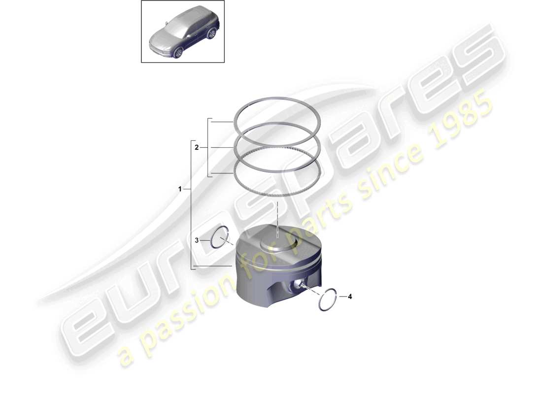 porsche 2020 (cayenne e3 9ya/9yb) piston complete piston ring caution: no mixed installation of different manufacturers permitted. when replacing individual parts, only use the manufact. that is currently installed. a change in manufacturer is possible when replacing all fitted parts. part diagram