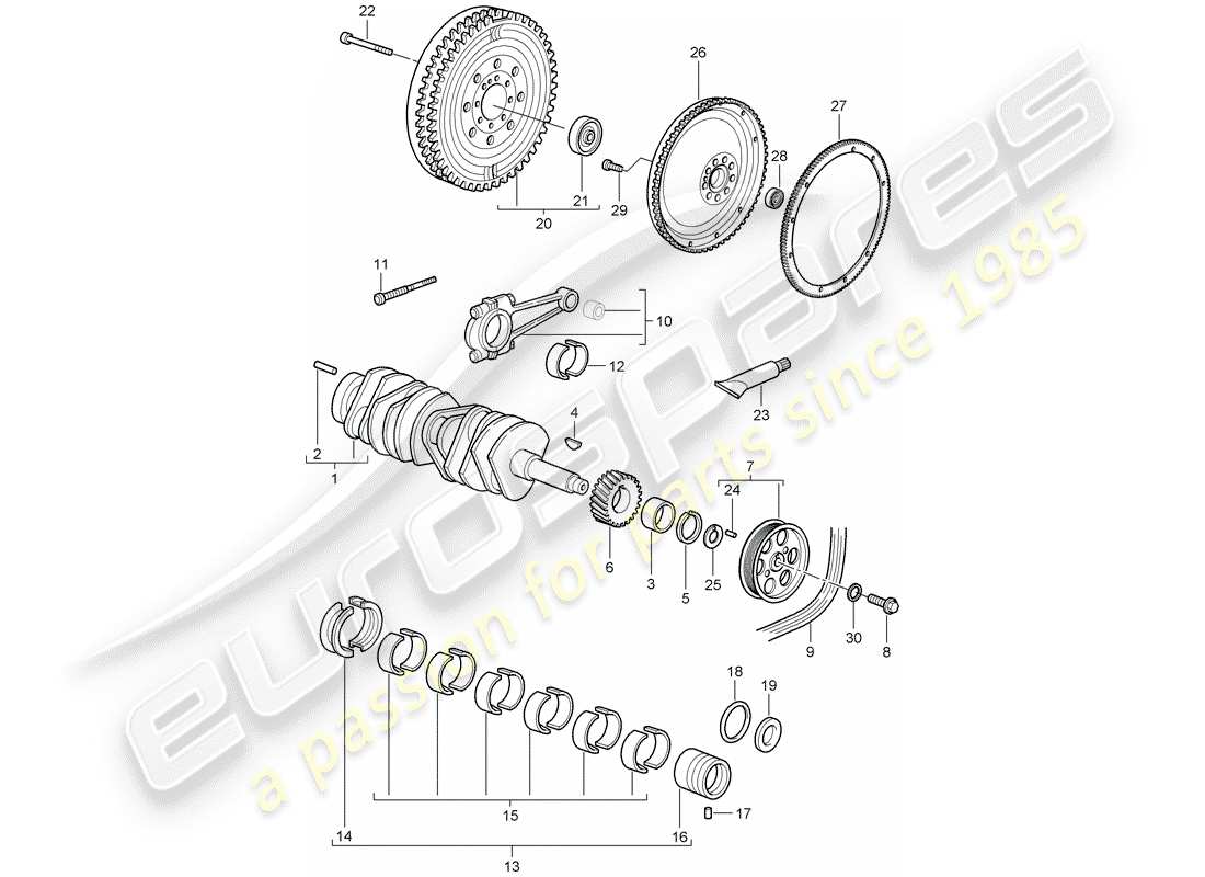 porsche 2007 (997-1 gt3) crankshaft parts diagram