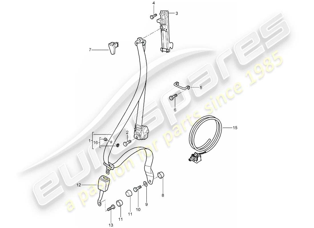 porsche 2004 (996 turbo / gt2) seat belt part diagram