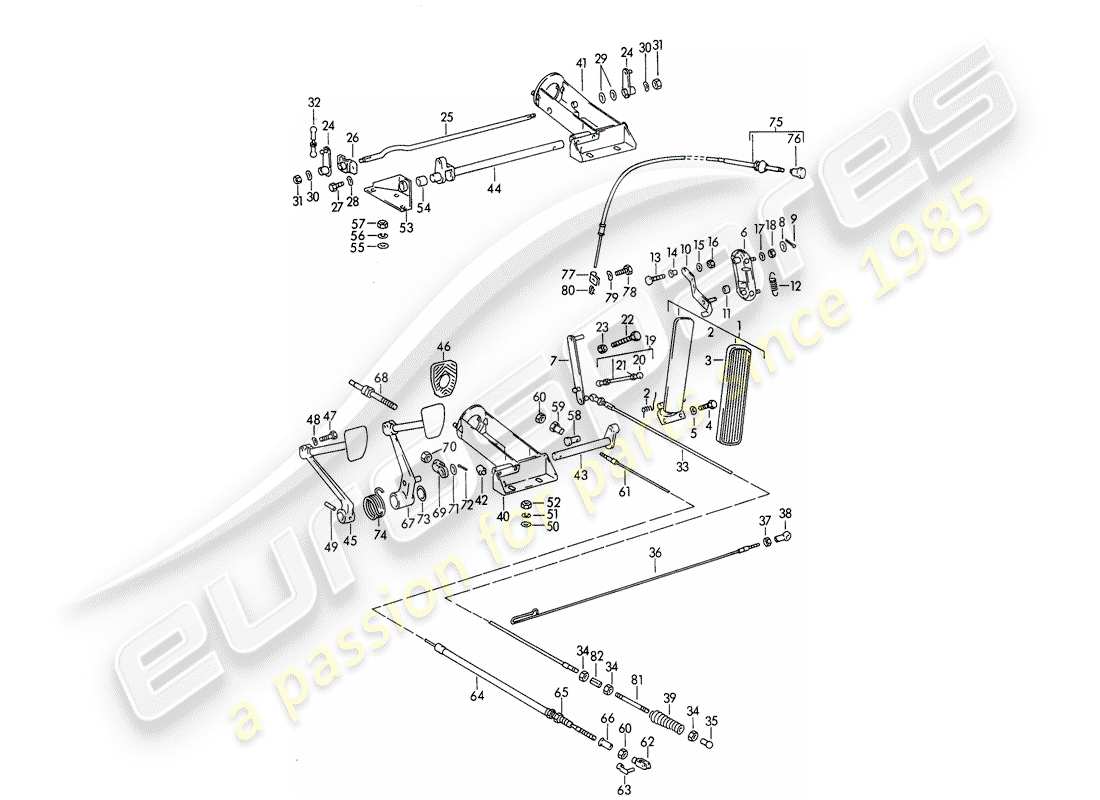 porsche 356b/356c (1965) pedals parts diagram
