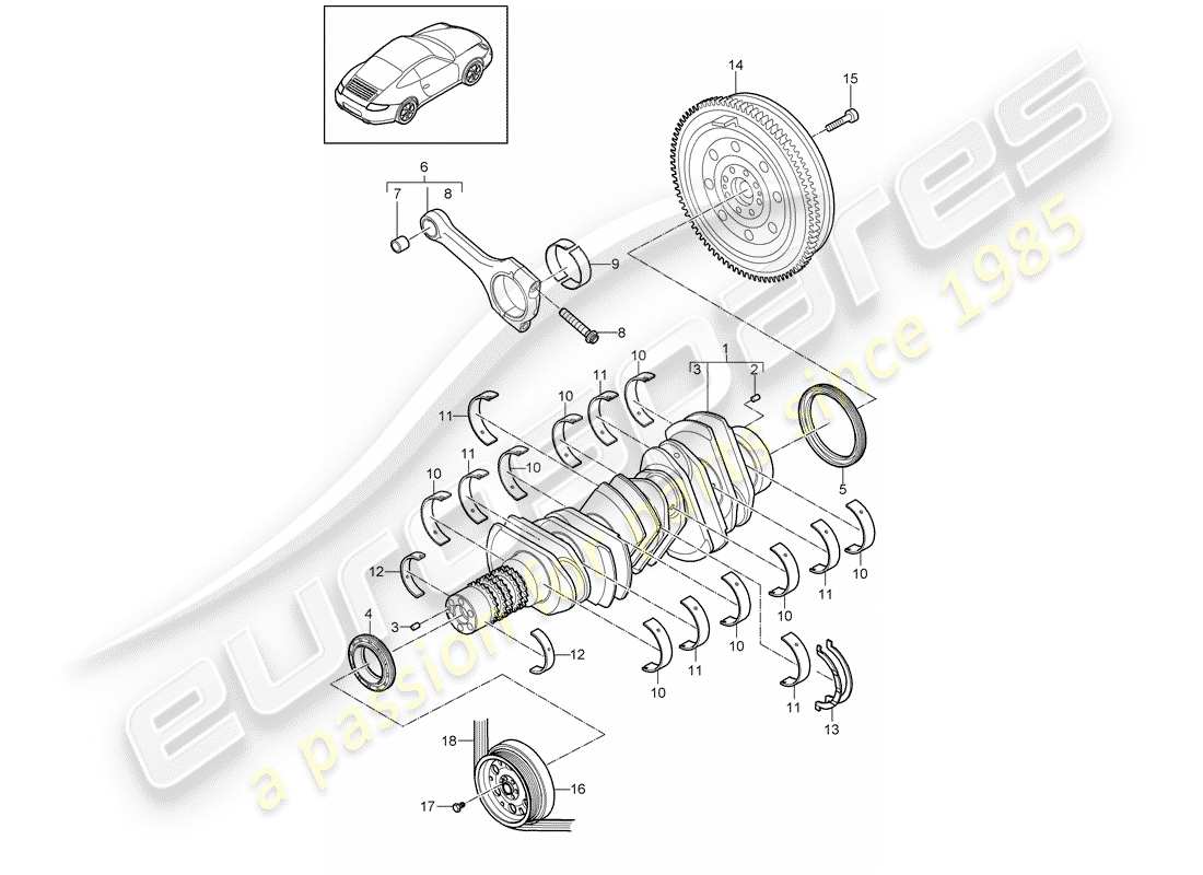 porsche 2010 (997-2) crankshaft parts diagram