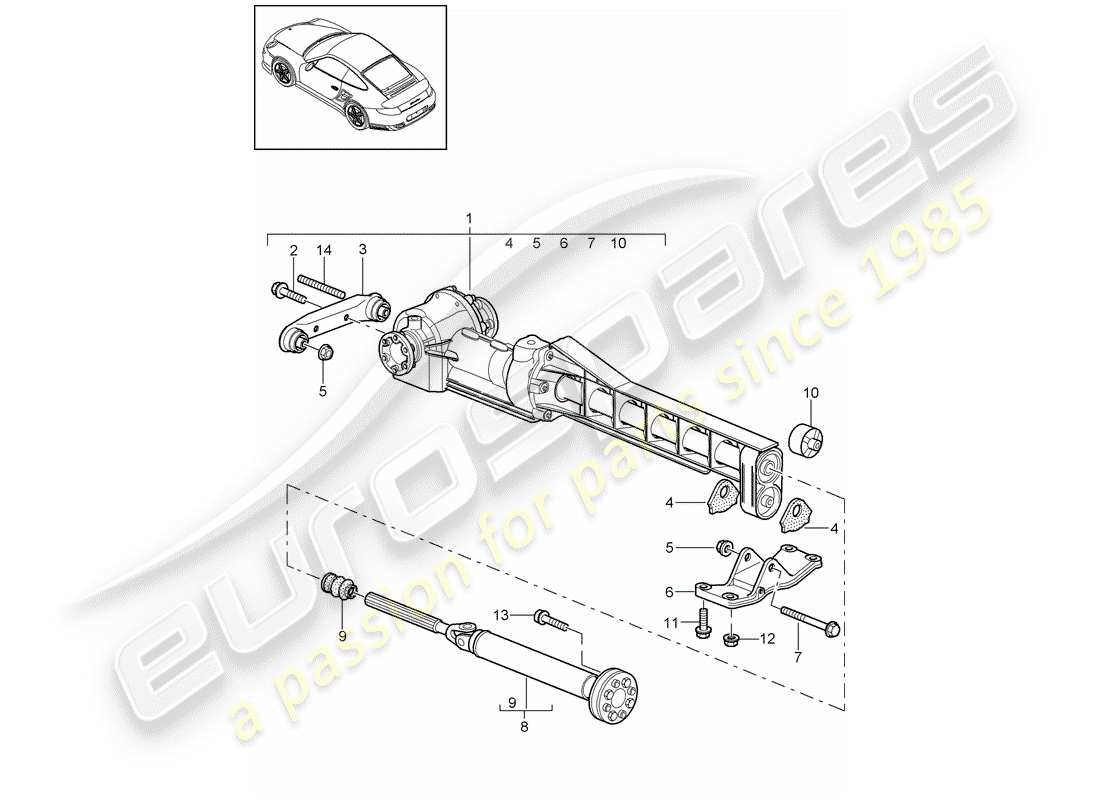 porsche 2012 (997-2 turbo / gt2 rs) front axle differential parts diagram