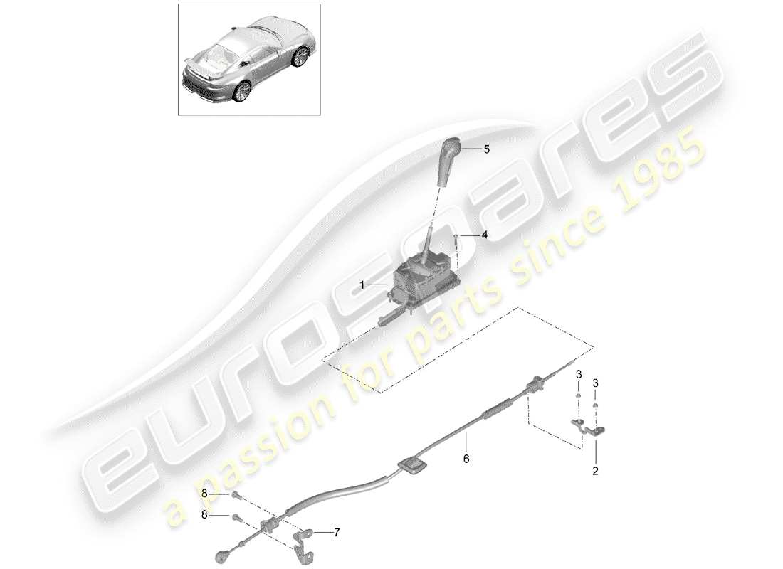 porsche 2016 (991-1 r/gt3/rs) selector lever - pdk - d >>- mj 2017 part diagram