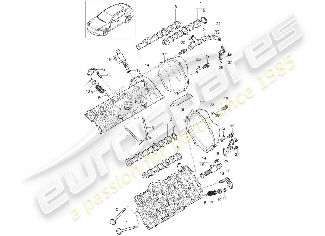 porsche 2011 (panamera 970) camshaft, valves part diagram