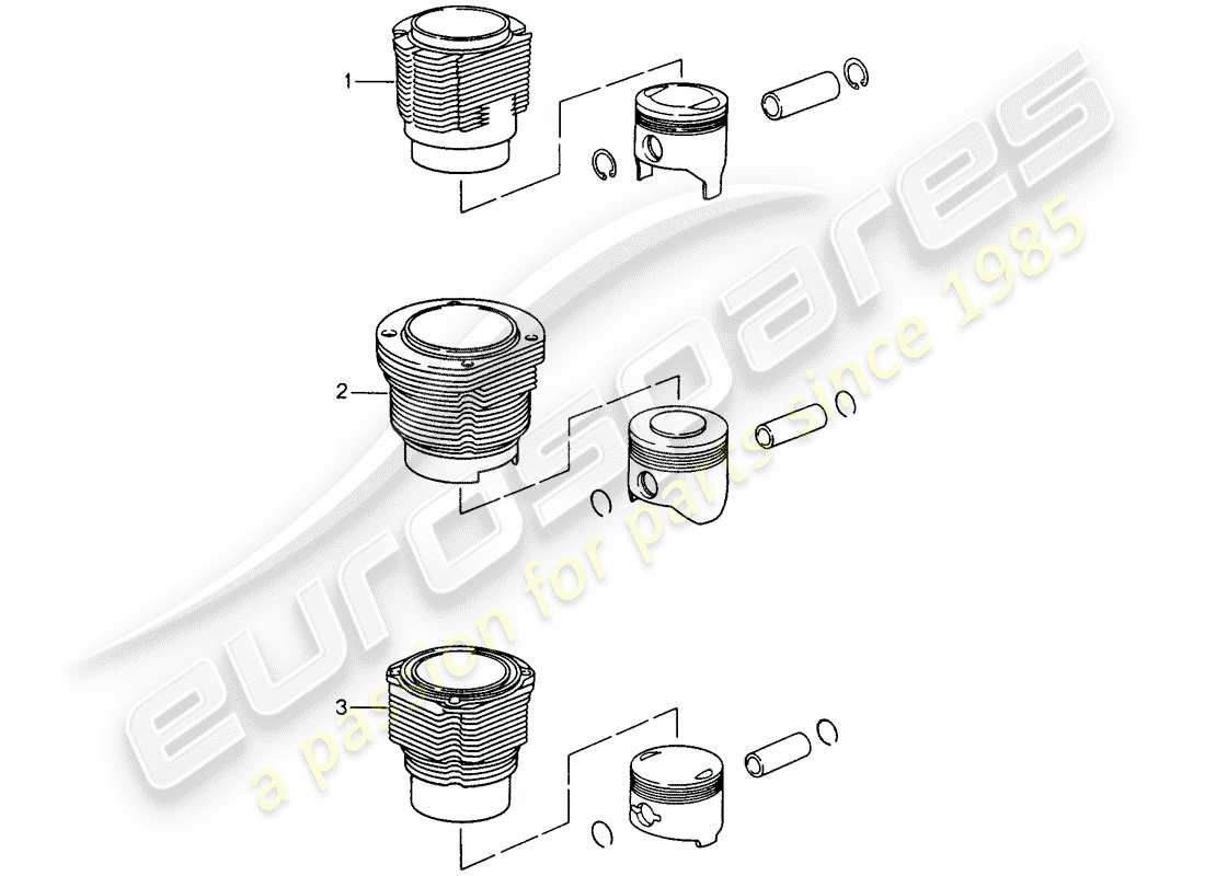 porsche replacement catalogue (2005) cylinder with pistons part diagram