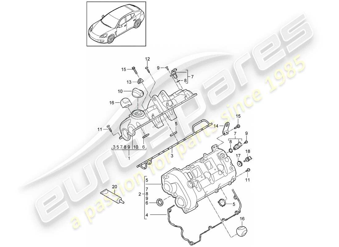 porsche 2016 (panamera 970) valve cover parts diagram