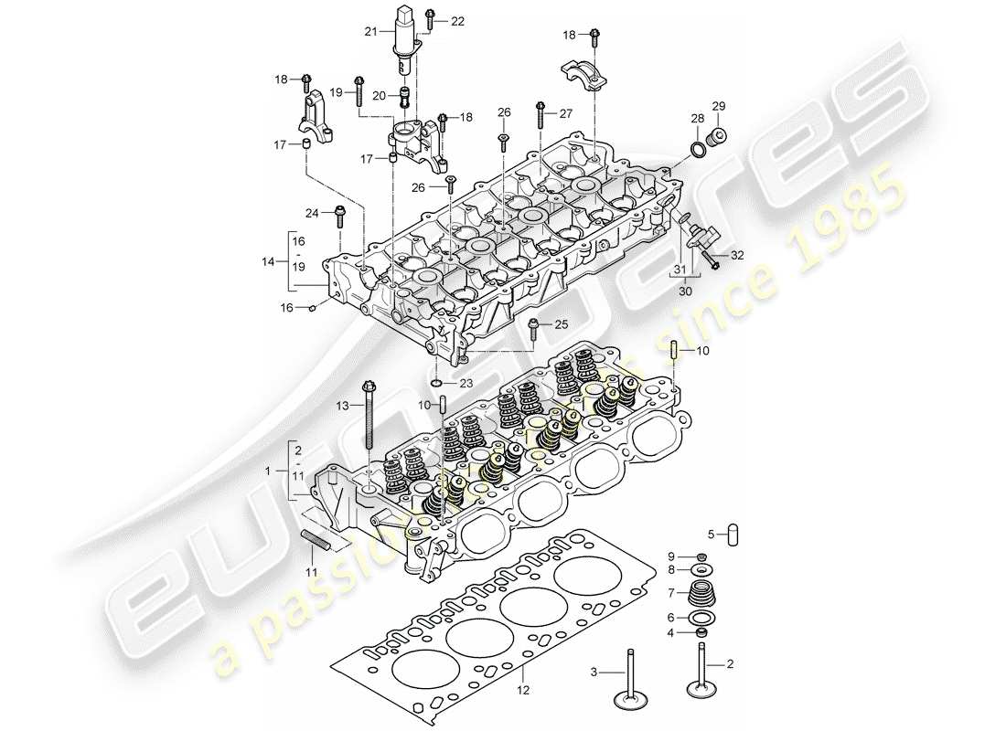 porsche 2003 (cayenne e1 9pa) cylinder head camshaft housing parts diagram