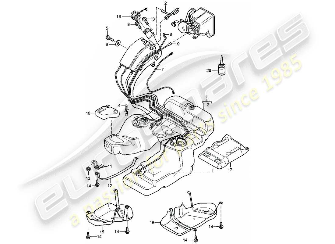 porsche 2004 (cayenne e1 9pa) fuel tank with: accessories parts diagram
