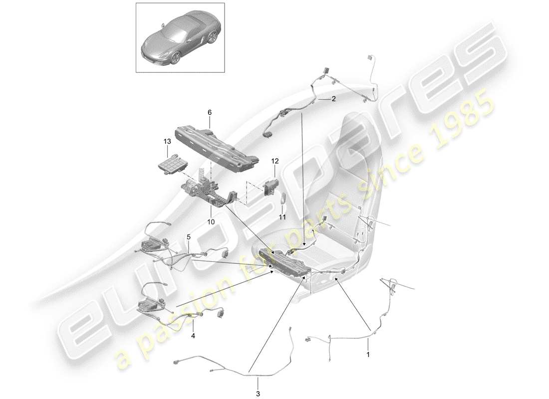 porsche 2013 (981 boxster) wiring looms switch control unit electric motor sports seat d - mj 2012>> parts diagram