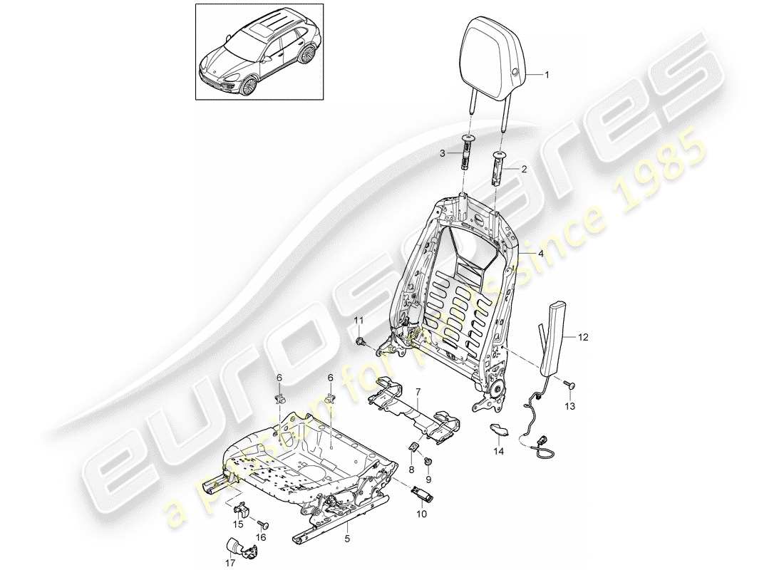 porsche 2015 (cayenne e2 92a) backrest frame frame for seat with: adjuster unit part diagram
