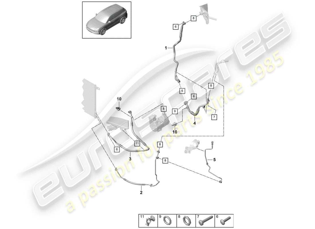 porsche 2019 (cayenne e3 9ya/9yb) refrigerant circuit v6 r1234yf for vehicles with hybrid drive parts diagram