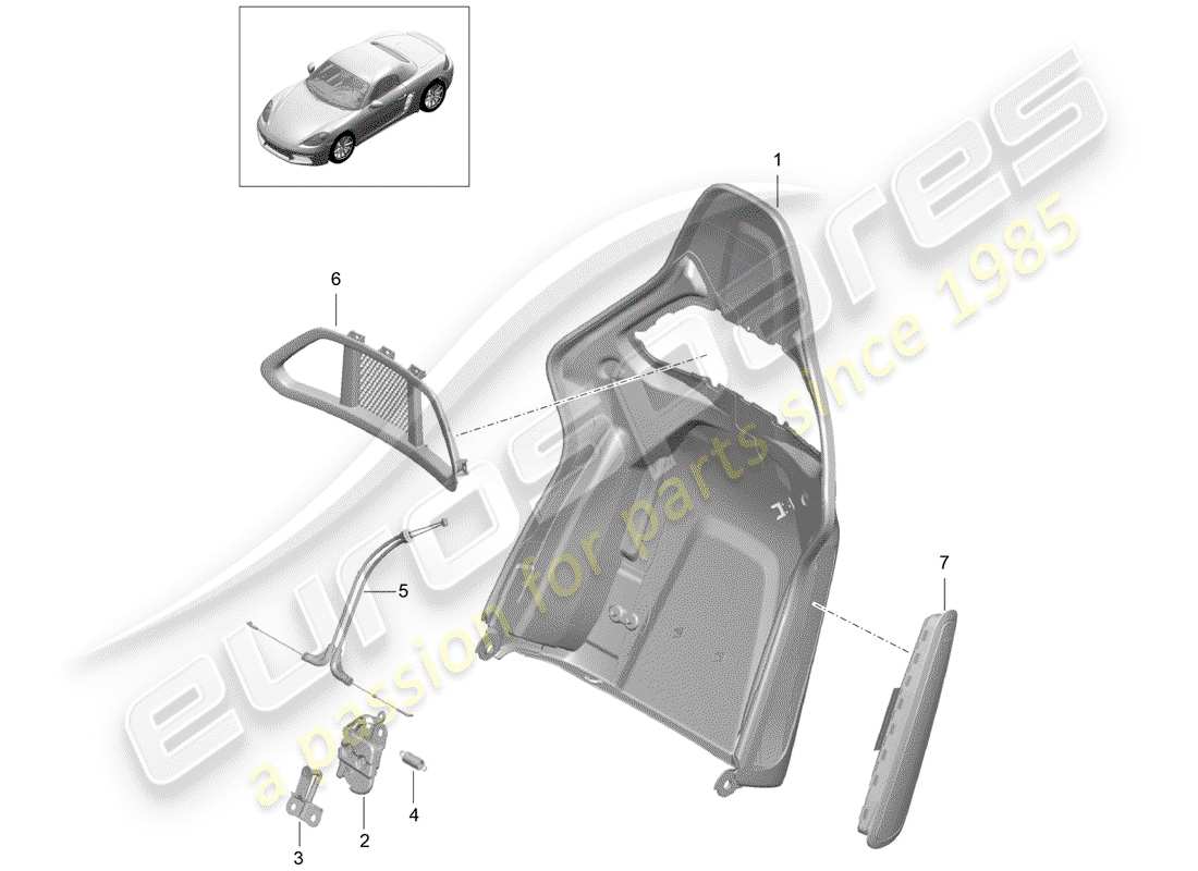 porsche 2020 (718 boxster) backrest shell bucket seat folding accessories parts diagram