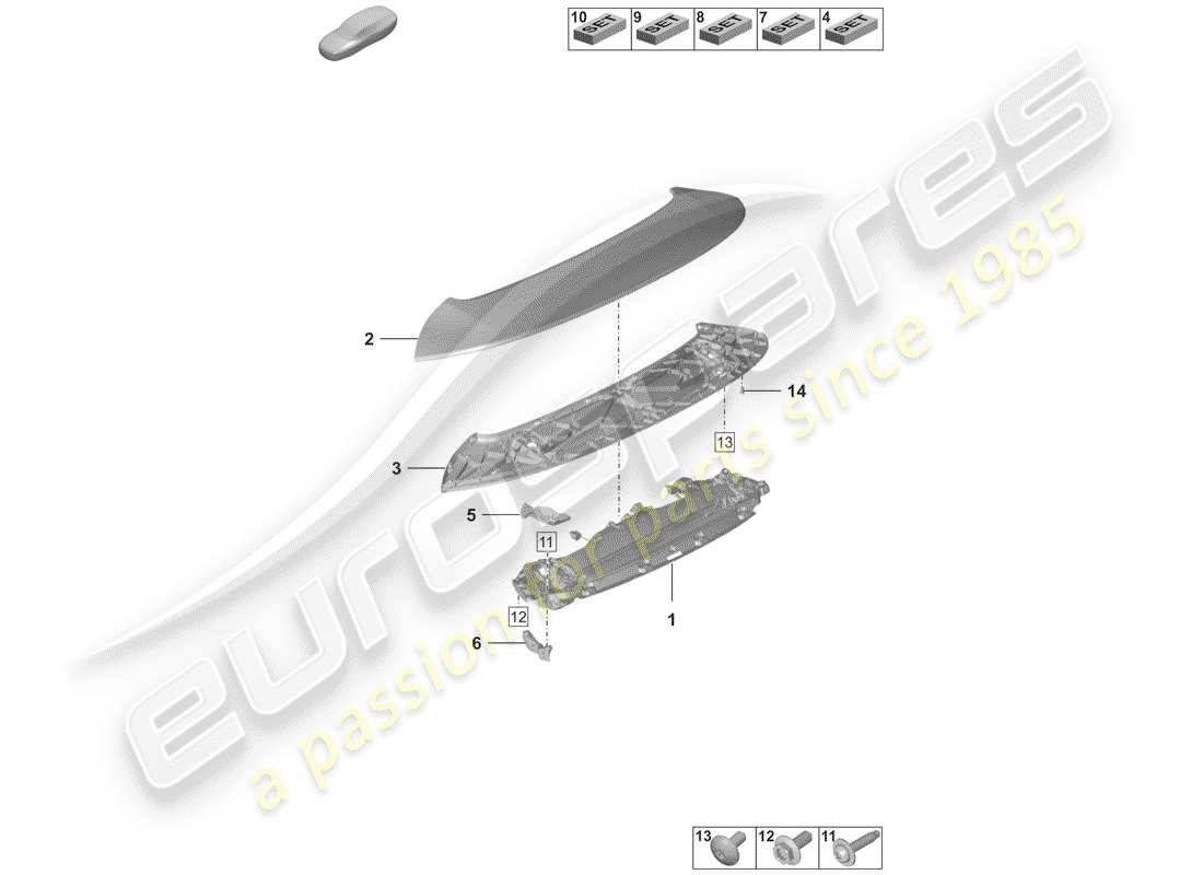 porsche 2020 (992-1) rear spoiler parts diagram