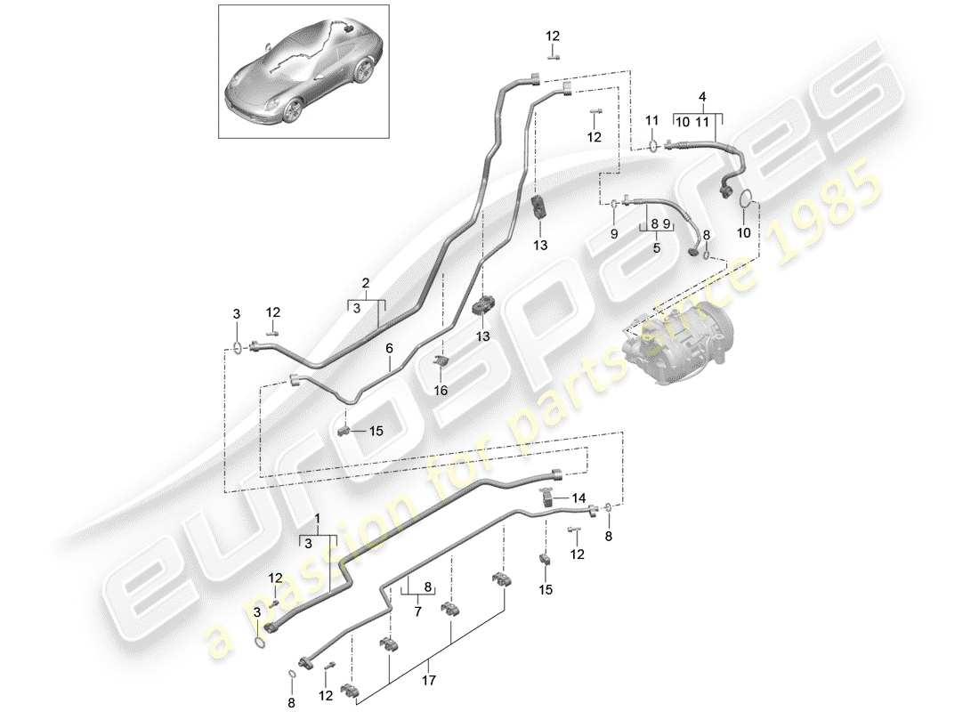 porsche 2016 (991-1) refrigerant circuit underbody and rear end parts diagram