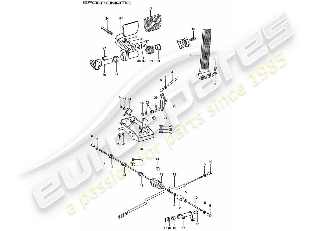 porsche 1974 (911) brake and acc. pedal assembly part diagram