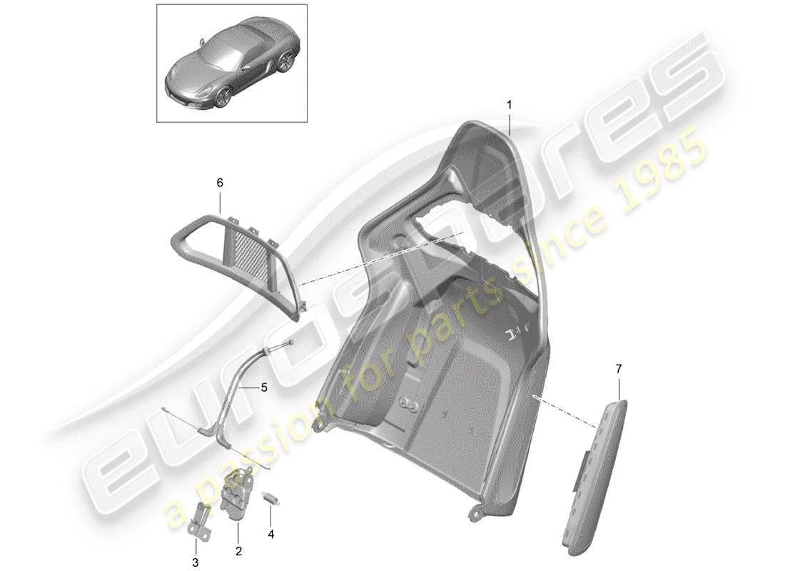 porsche 2012 (981 boxster) backrest shell folding bucket seat accessories parts diagram