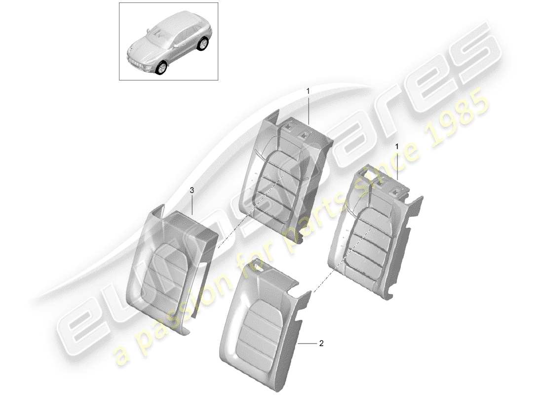 porsche 2018 (macan) foam part back seat backrest backrest cover part diagram