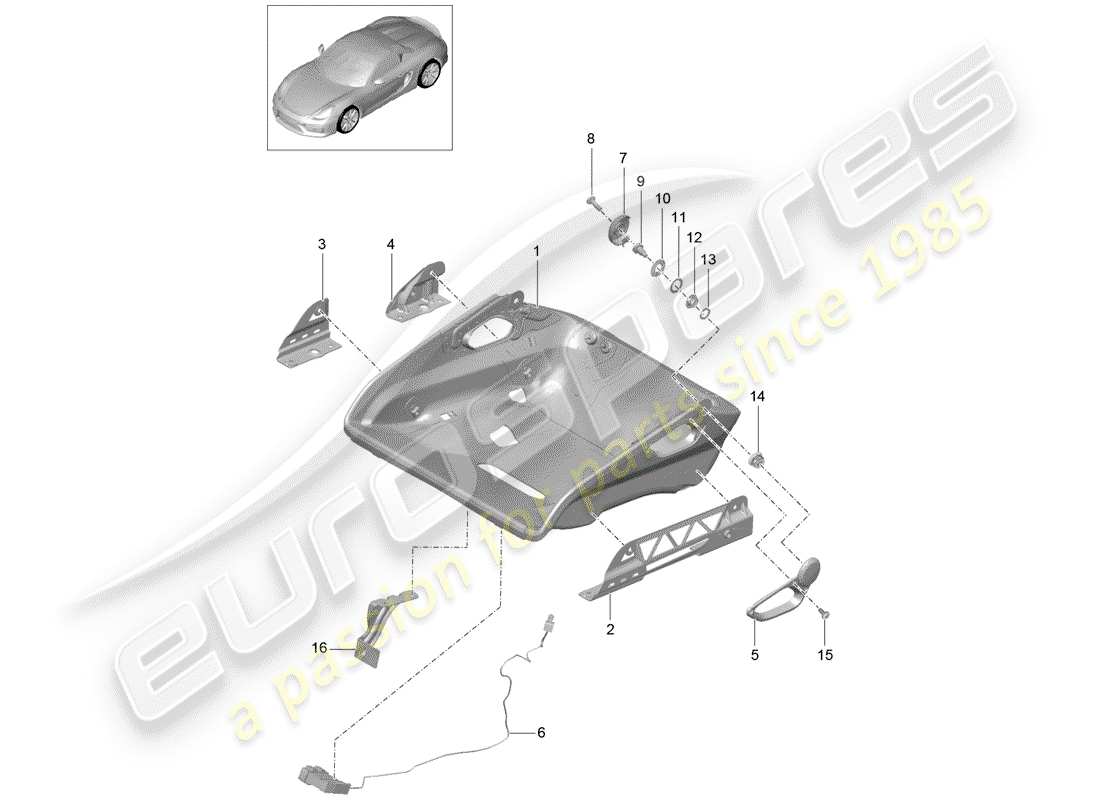porsche 2016 (981 boxster spyder) bucket seat seat frame folding accessories parts diagram