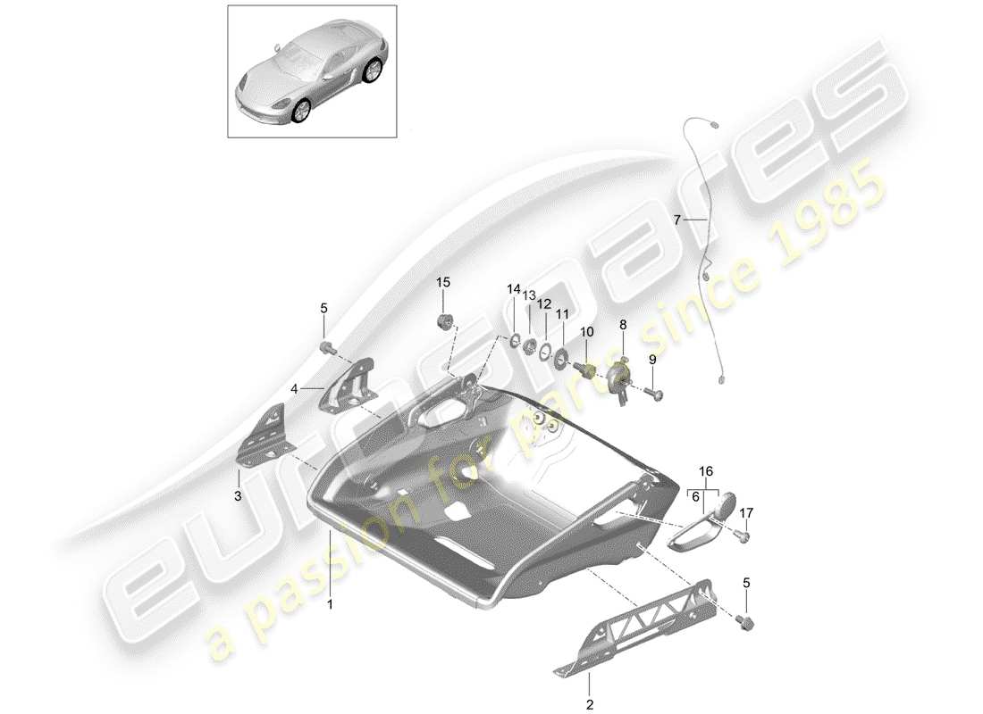 porsche 2017 (718 cayman) bucket seat folding seat frame accessories part diagram