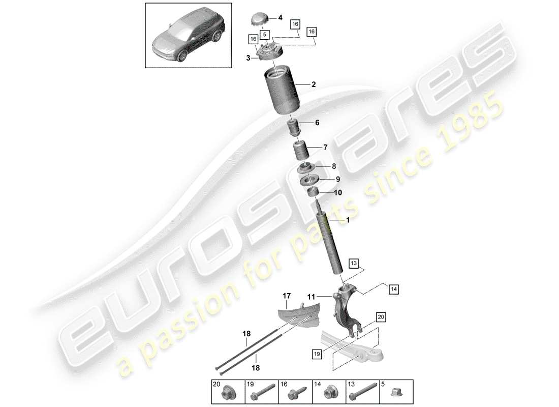 porsche 2018 (cayenne e3 9ya/9yb) suspension suspension strut, complete parts diagram