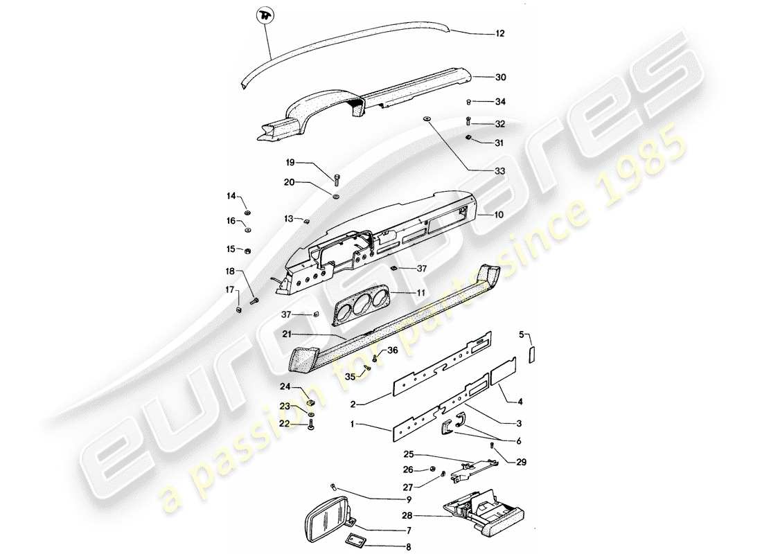 porsche 1973 (914) dashboard - rear view mirror part diagram