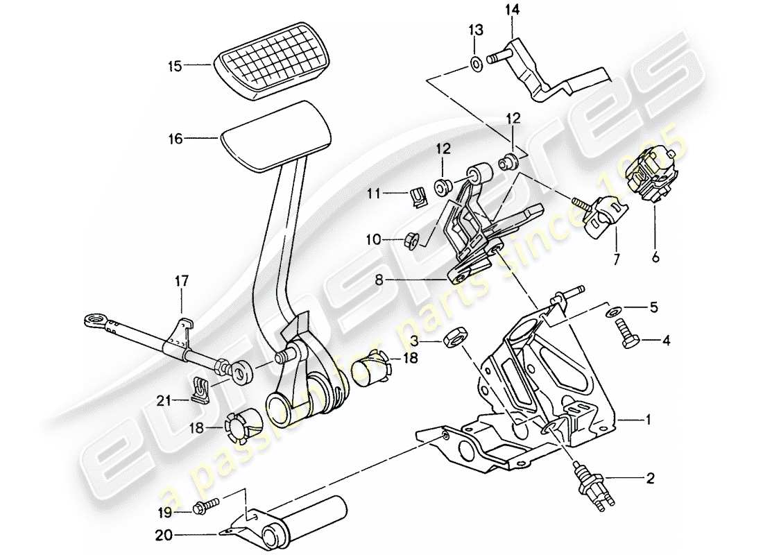 porsche 1994 (993) pedals - tiptronic parts diagram